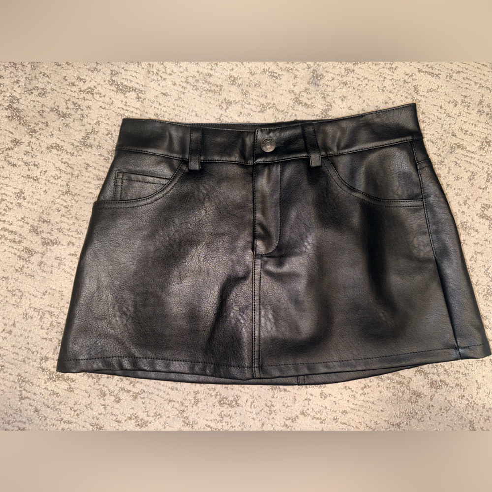 Garage Black leather mini skirt